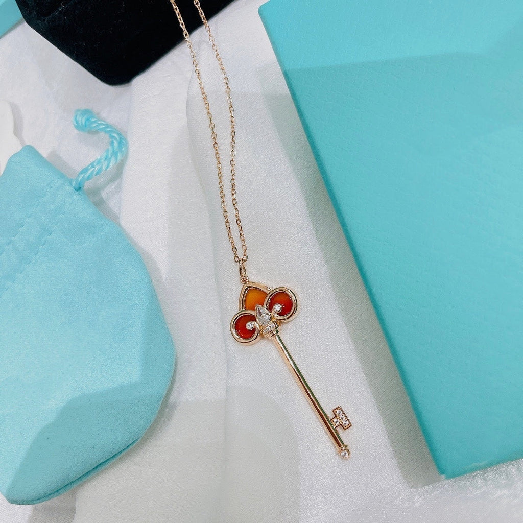 Tiffany Fleur de Lis Pink Gold Cubic Zirconia Carnelian Necklace