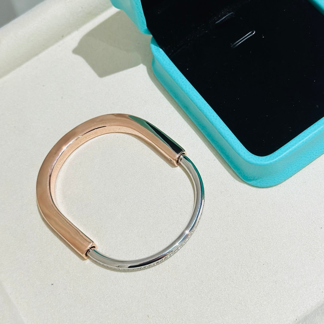 Tiffany Lock Pink Gold Silver Cubic Zirconia Bracelet