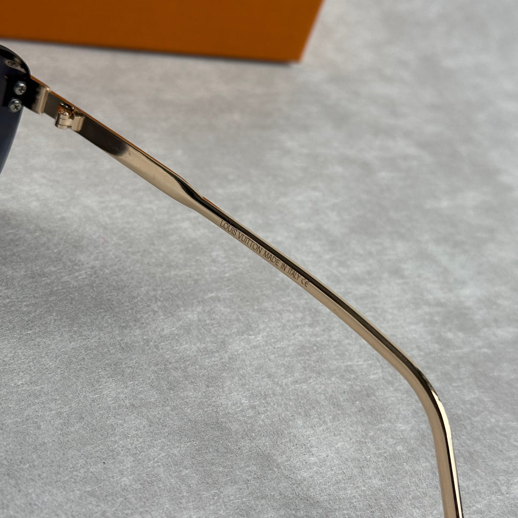 Classic L V Sunglasses Black Lens Gold Frame Rounded Rectangle Shades Unisex