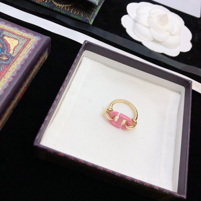 Dior CD Red and Pink Gold Ring
