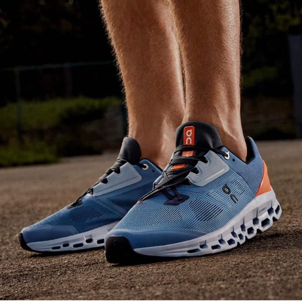 On Cloudstratus Lake Blue Flare Orange Running Shoes