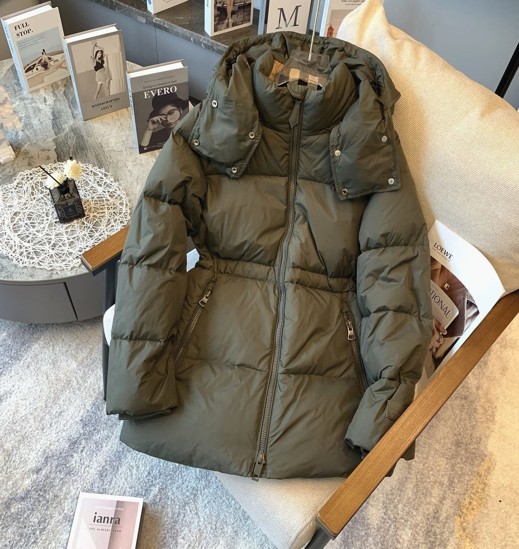 Burberry Hooded Quilted Long Down Jacket — front