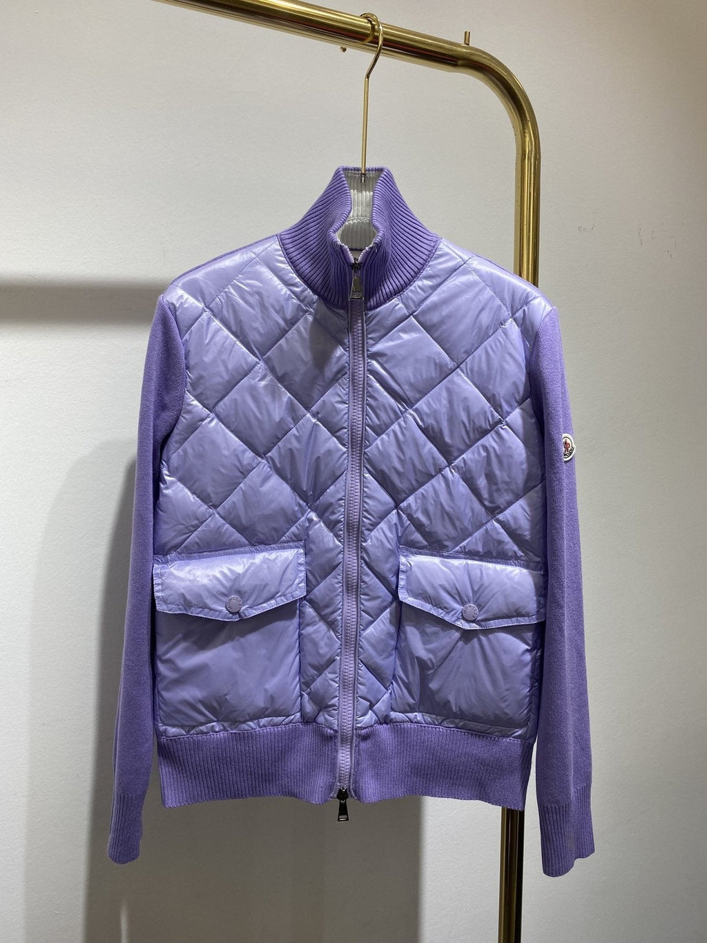Moncler Diamond-Quilted Knit Sleeve Jacket — front