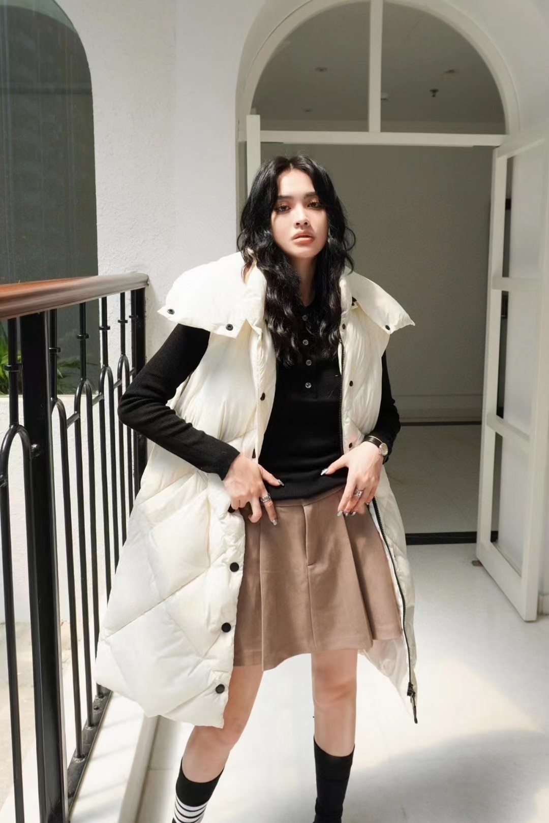 Burberry Long Diamond-Quilted Down Vest — context