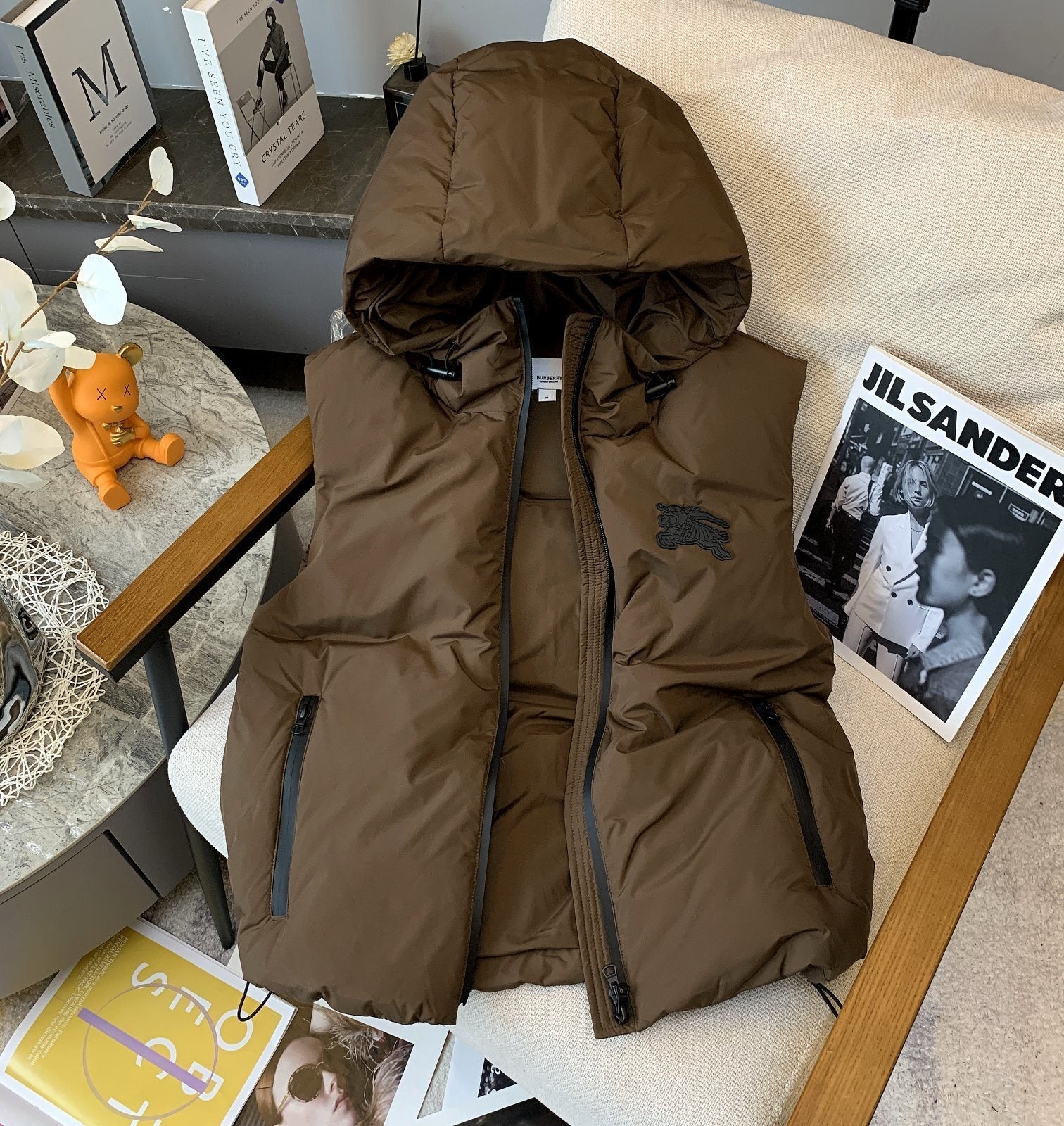 Burberry Pegasus-Emblem Hooded Down Vest — front