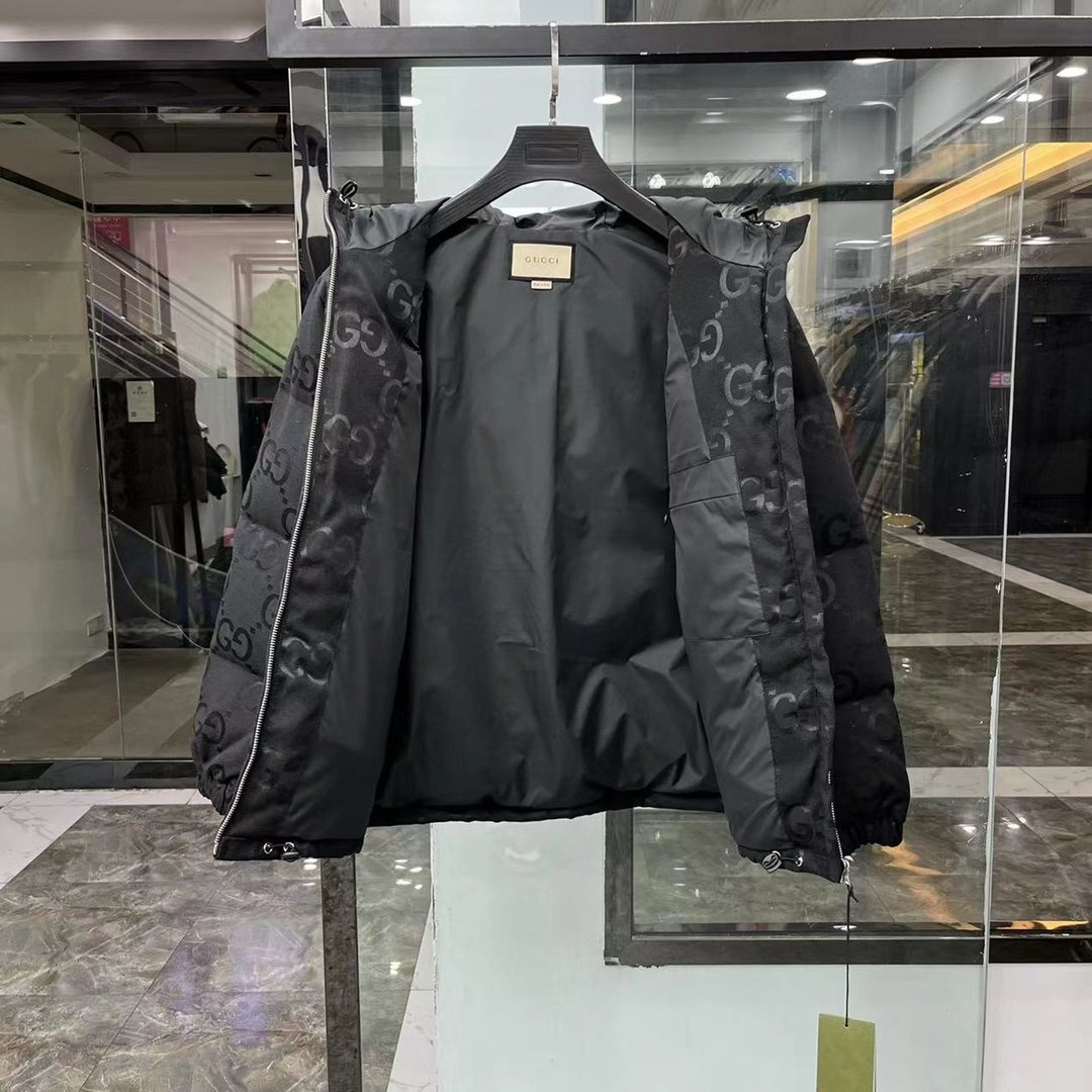 GUCCI Hooded Tonal Monogram Puffer Jacket — neck_label