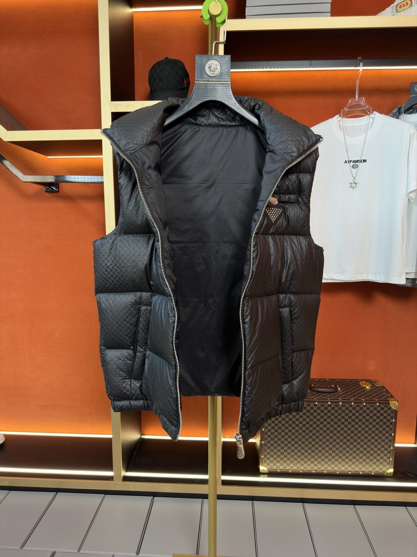 Prada Quilted Zip-Front Down Vest — detail