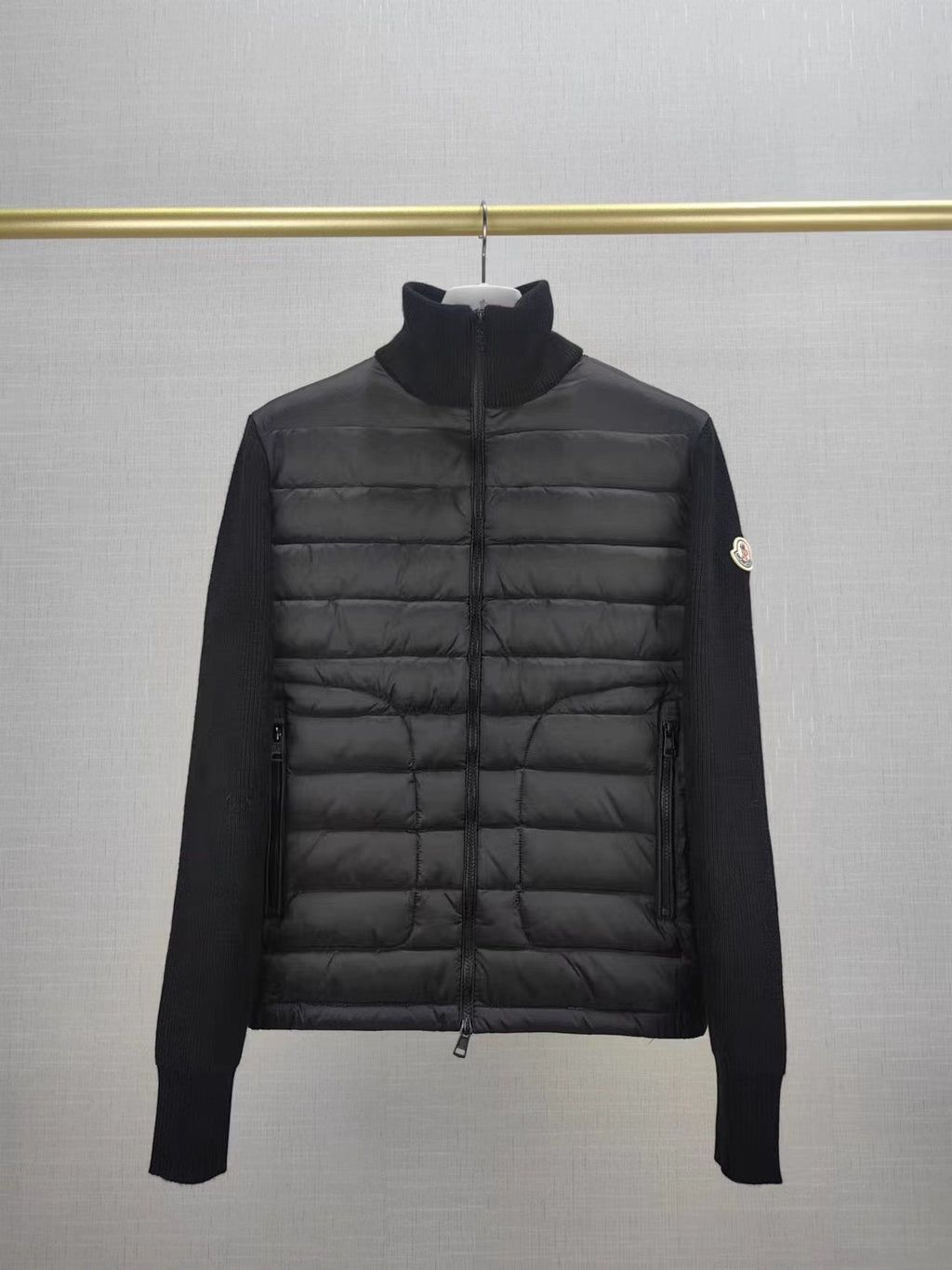 Moncler Black Hybrid Padded Knit Zip Jacket — hero