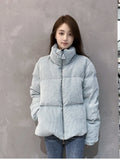 Moncler Light Blue Corduroy Cropped Puffer Coat — hero