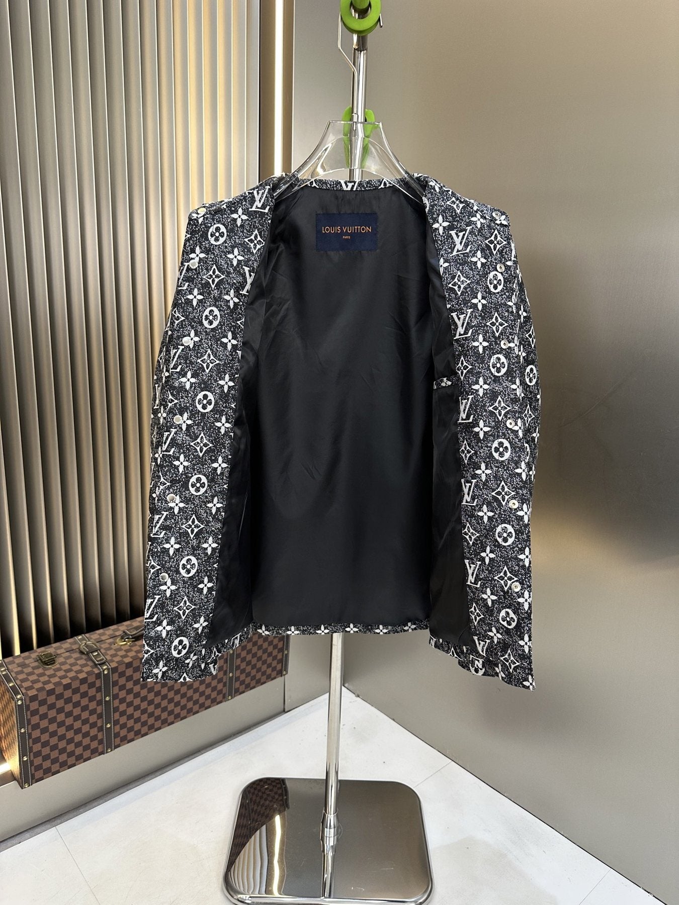 LV All-Over Monogram Button-Front Jacket — detail
