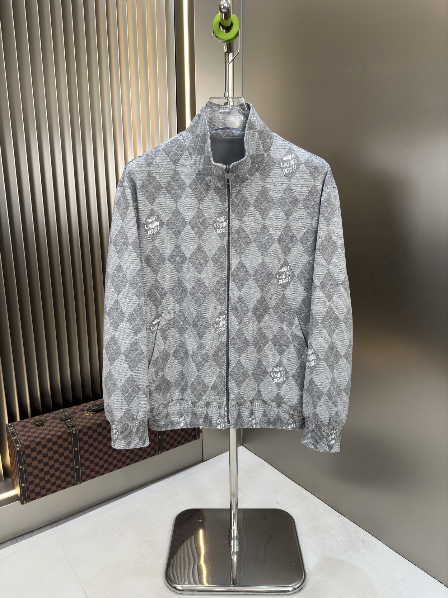 LV Grey Argyle Full-Zip Jacket — hero