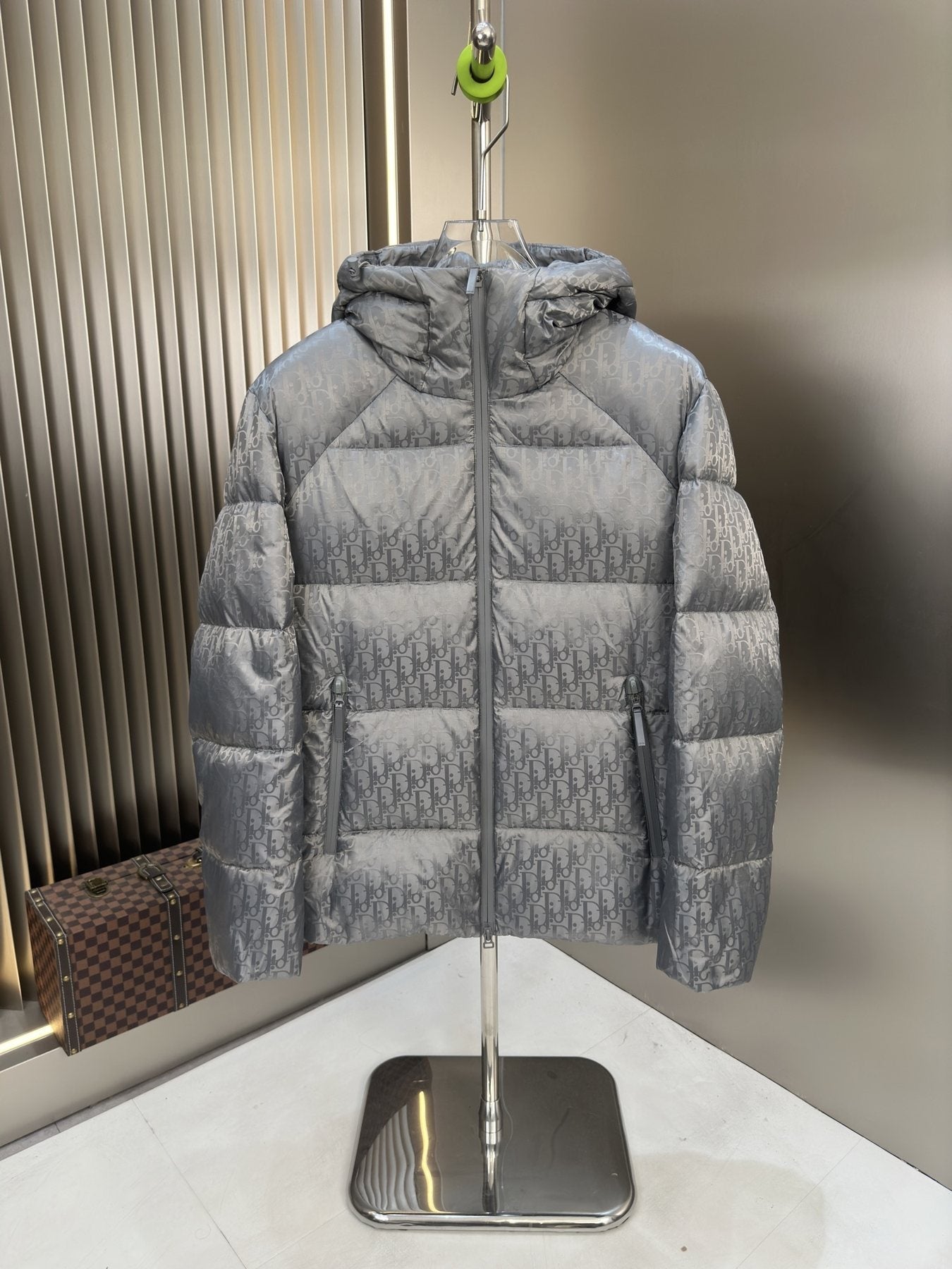 Dior Tonal Monogram Hooded Puffer Jacket — front