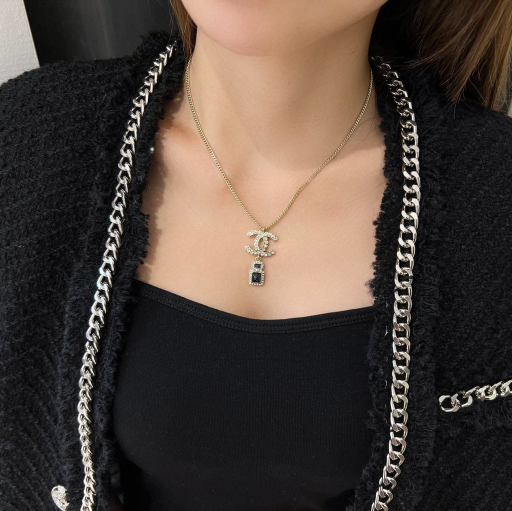 Chanel Perfume Bottle Pendant Gold Necklace